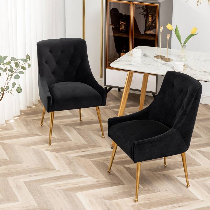 Modern Dining Chairs Set of 2, Upholstered Accent Chair Tufted Back Armless Chair with Back Pull