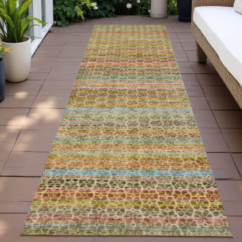 Machine Washable Indoor/Outdoor Transitional Striped Chantille Rug - Coral - 2'3" x 7'6"