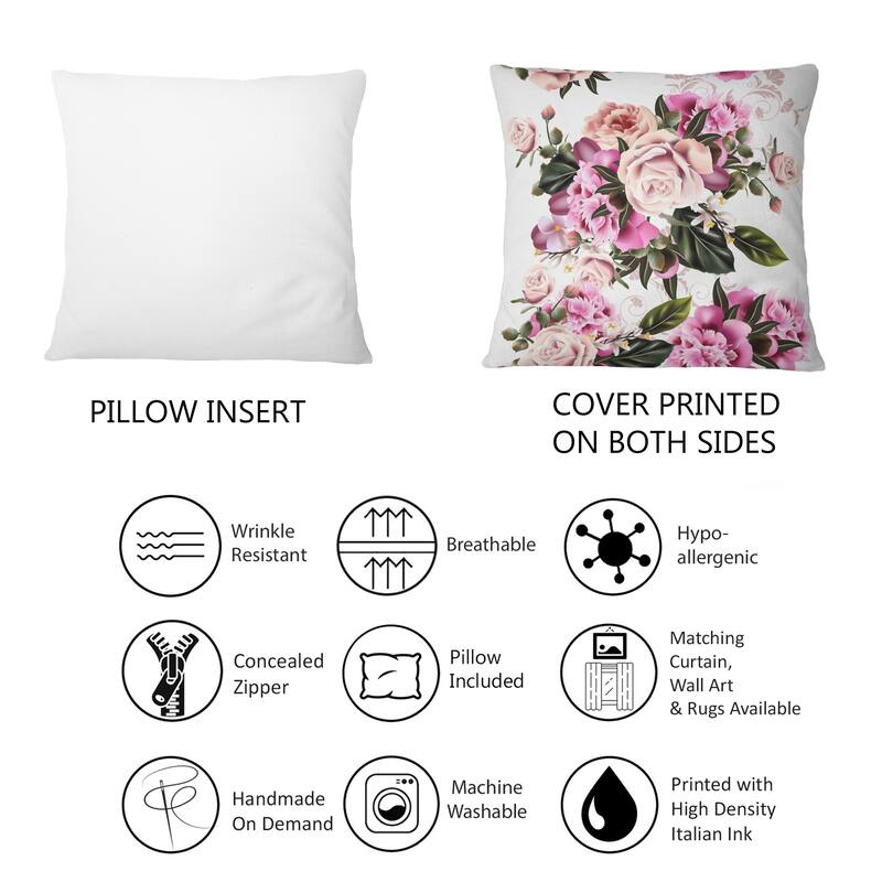 Designart 'Vintage Peony Flowers' Traditional Printed Throw Pillow