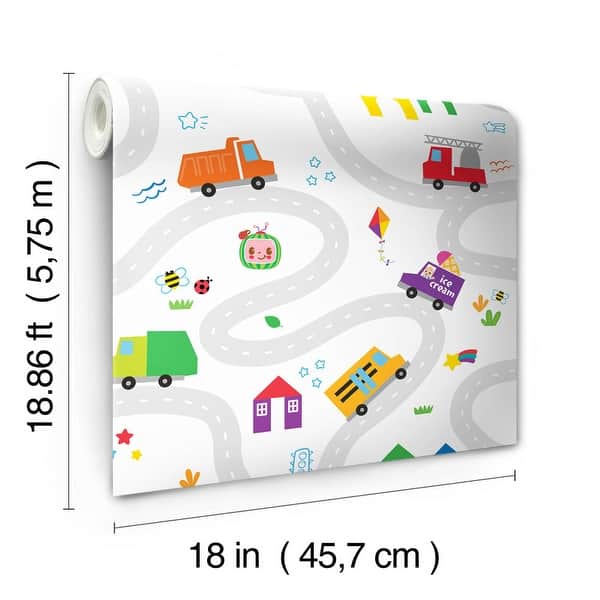 dimension image slide 1 of 2, Multicolor CoComelon Road Map Peel and Stick Wallpaper by RoomMates