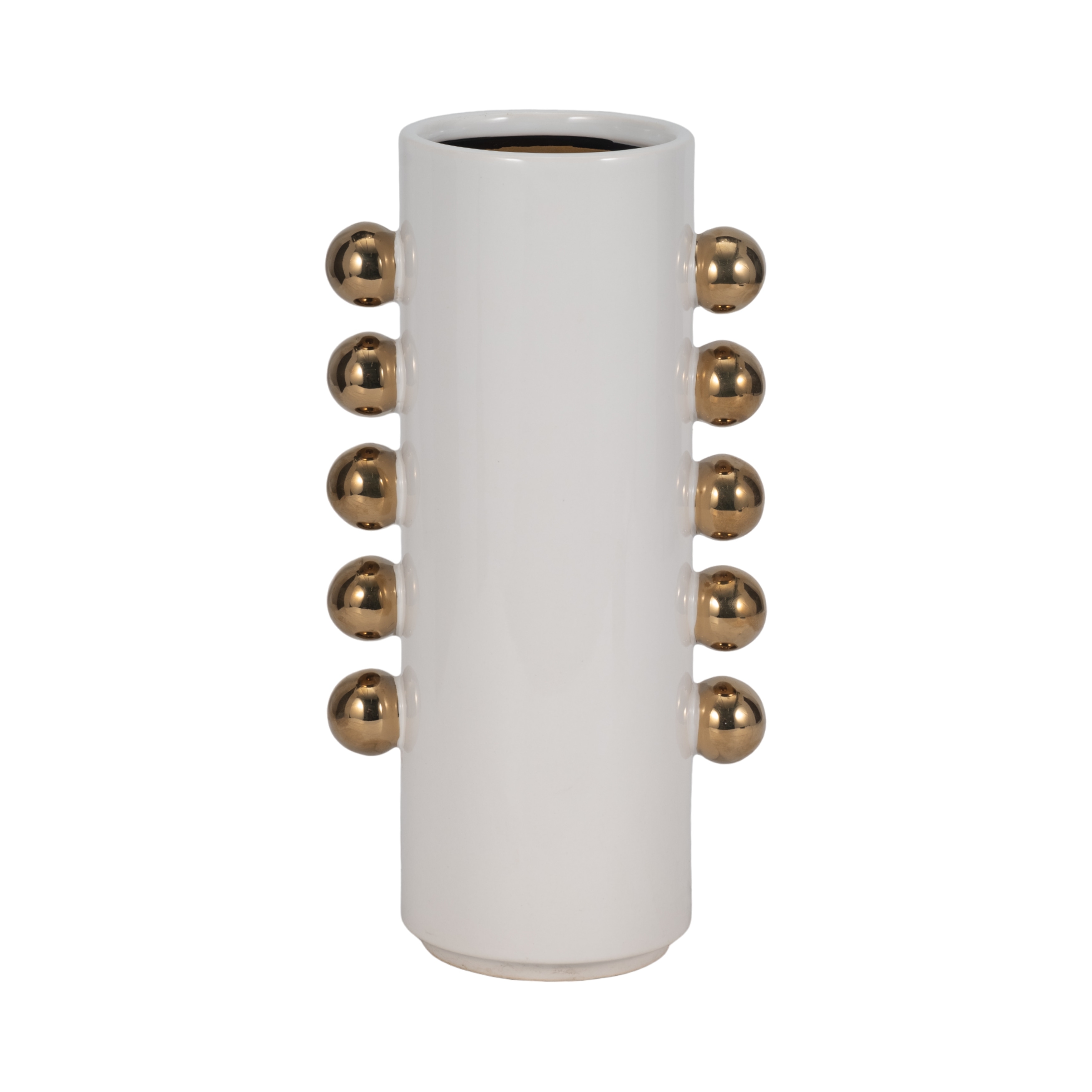 Sagebrook Home White/Gold Ceramic Cylinder Vase With Side Knobs