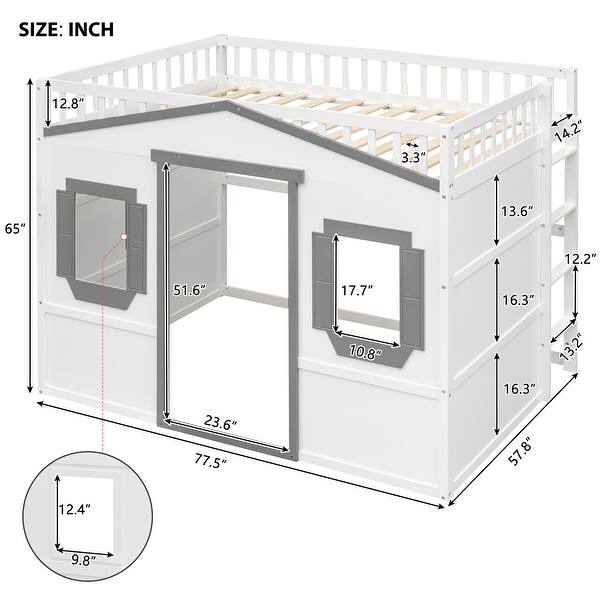 dimension image slide 0 of 4, Full Size House Loft Bed with Ladder Kids Bed for Kids