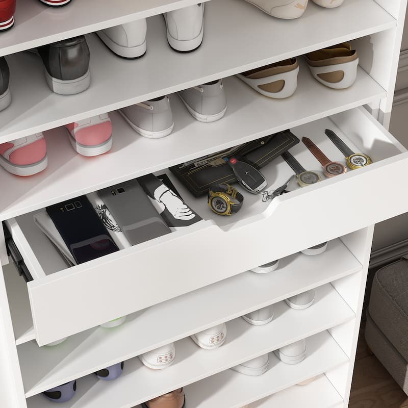 Maximize Entryway Space: 78.18"H White Shoe Storage Cabinet Shelf