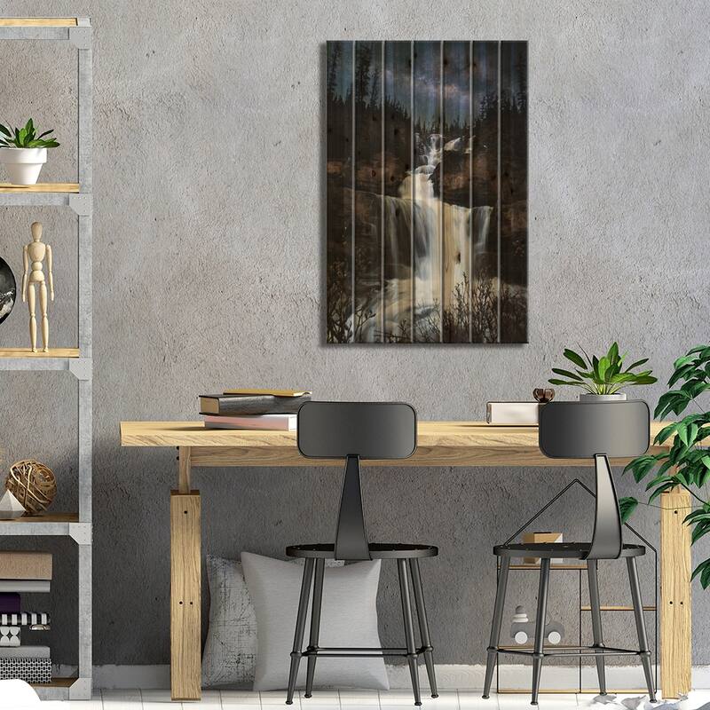 Milky Way Waterfall Print On Wood by Lucas Moore - Multi-Color