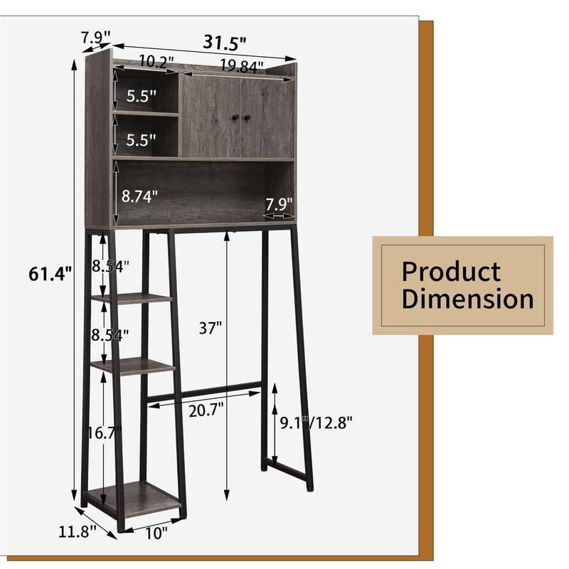 Over the Toilet Storage Cabinet - 11.81"D x 31.5"W x 61.4"H