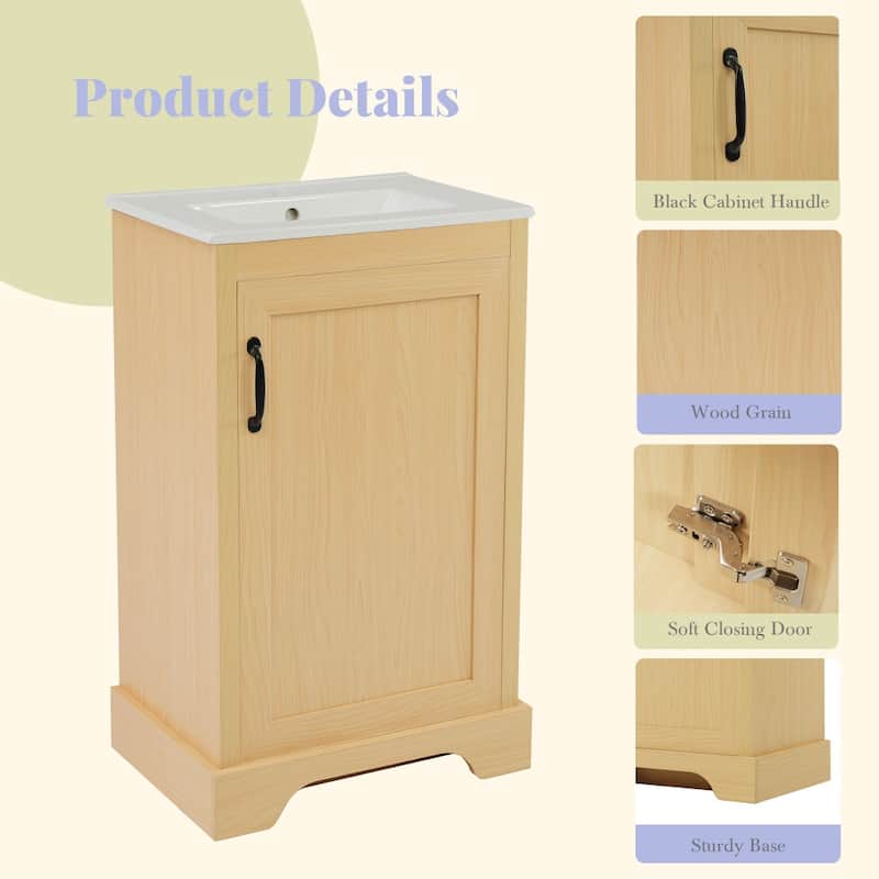 20" Natural Wood Bathroom Vanity Cabinet with Sink, Soft Closing Door and Adjustable Shelve
