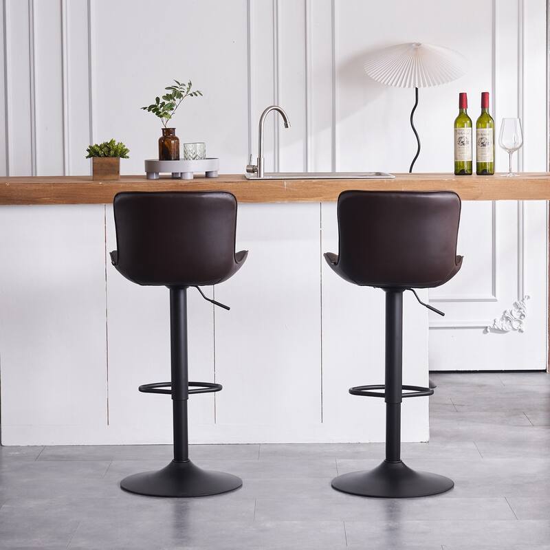 Modern Faux Leather Bar Stools Set of 2, Adjustable Height, Swivel Counter Stools