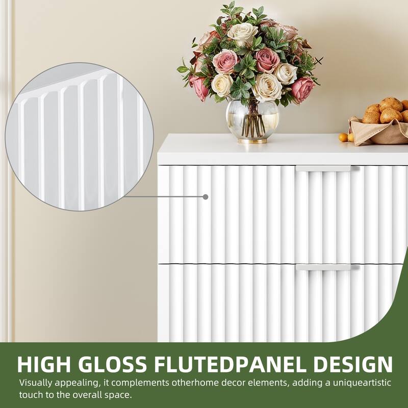 47" Wide Fluted 6 Drawers Dresser, Curved Profile Design Dresser