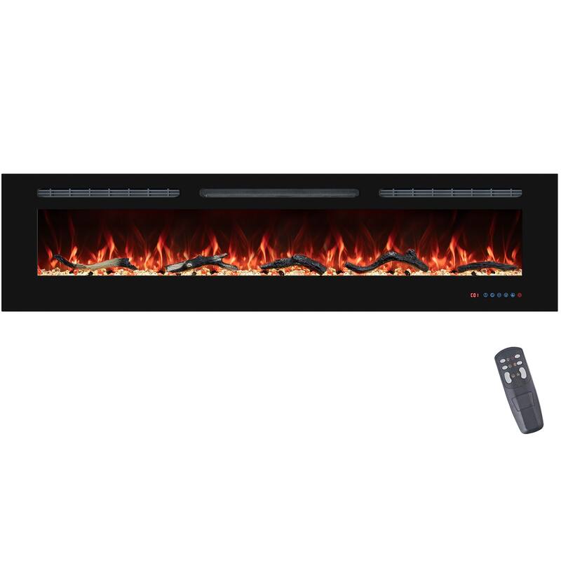 Electric Fireplace Inserts, Wall Mounted with 13 Flame Colors, Thermostat in Black - 88 IN - Black