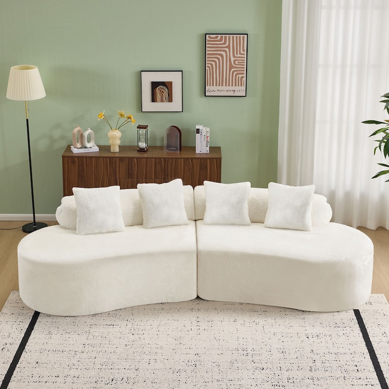 Modern And Simple Curved Flannelette Sofa.Creative Multi-Seater,With A Combination Of Pillows