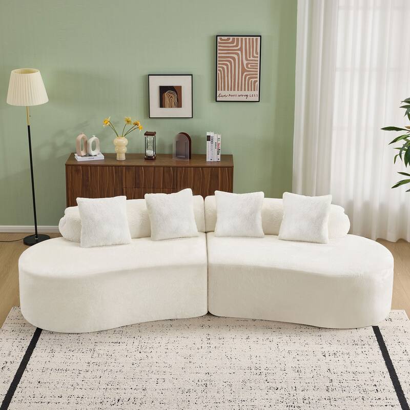 Roomfitters Modern Curved Flannelette Multi-Seater Sofa with Pillows, Creative Minimalist Design for Living Room