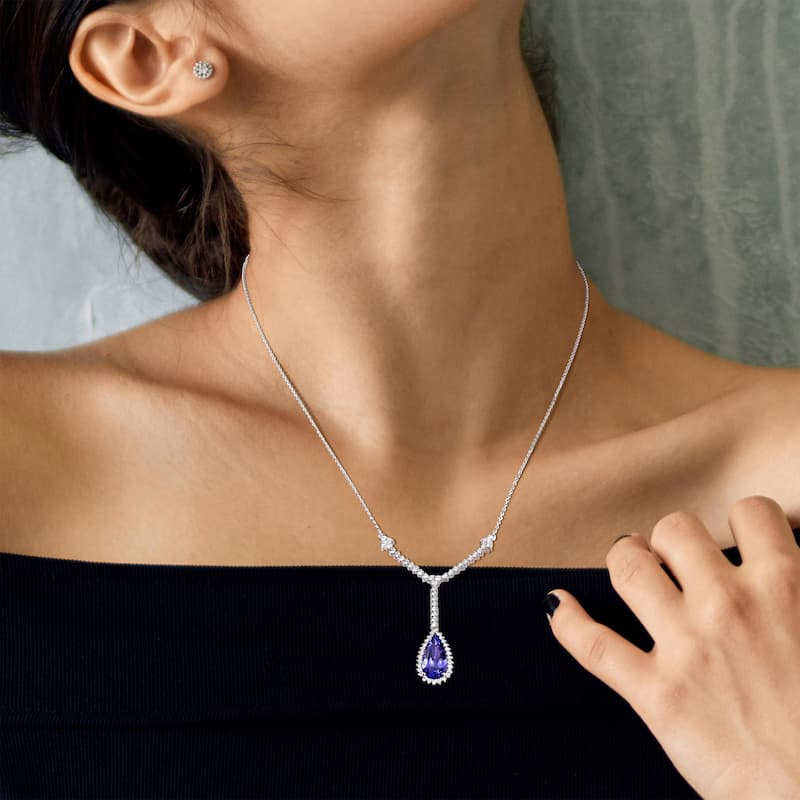 Miadora 3ct TGW Tanzanite and 3/4ct TDW Diamond Lariat Necklace in 14k White Gold