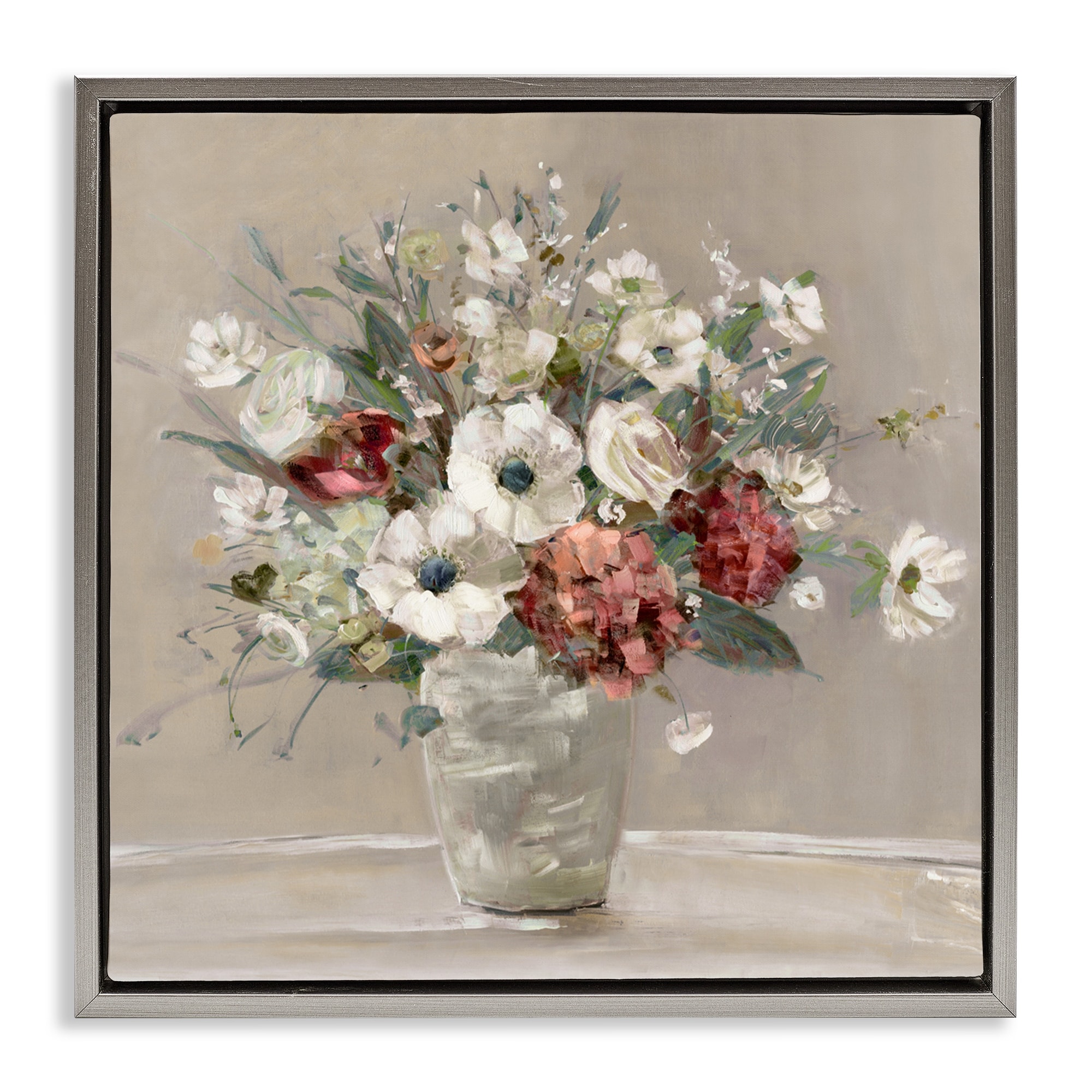 Stupell Simply Happy Bouquet on Beige Framed Floater Canvas Wall Art Design By Sally Swatland