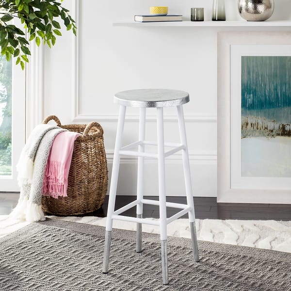 slide 2 of 8, SAFAVIEH 30 -inch Kenzie Silver Dipped White / Silver Barstool - 13.5" x 13.5" x 30"