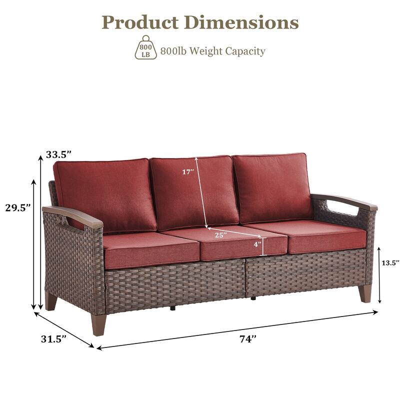Outdoor Wicker 3 Seater Sofa with Deep Seating