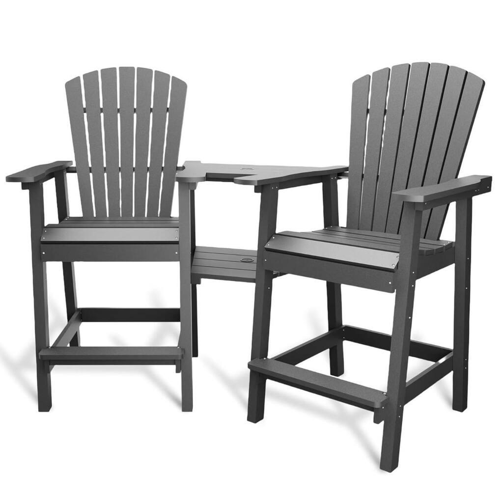 Set of 2 High Adirondack Chairs, Barstools for Deck, Patio, Balcony