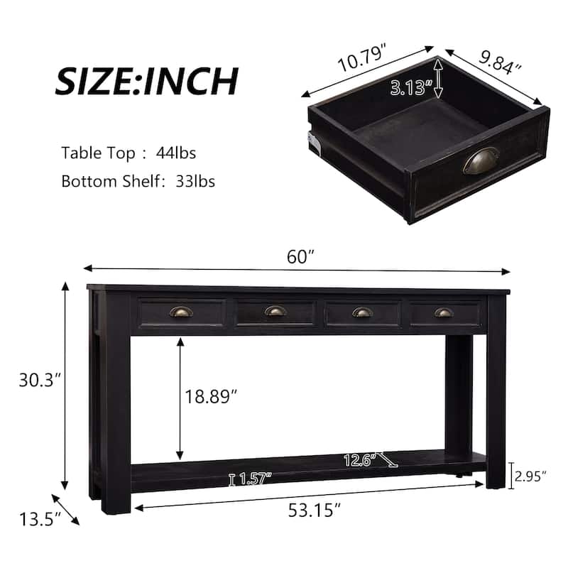 Kinbor Console Table End Table 2-Tier Hallway Sofa Table with Storage Drawers Bottom Shelf for Living Room, Entryway, Bedroom