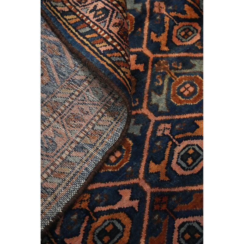 Hand Knotted Oriental 100% Wool Carpet Traditional Geometric Navy Blue & Blues Malayer Area Rug - 4' 1'' X 2' 7''