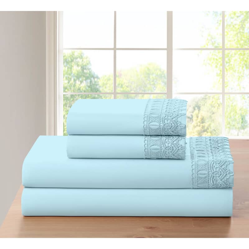 Bamboo Comfort Lace Crochet Embroidery 4 Piece Sheet Set