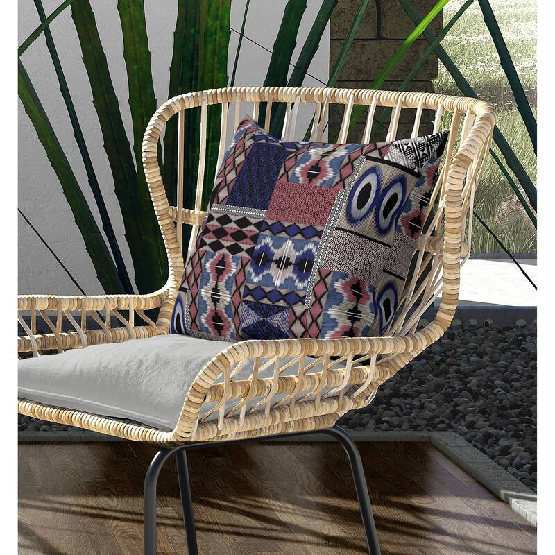 Patched Perfection Indoor/Outdoor Reversible Throw Pillow Blue and Deep
