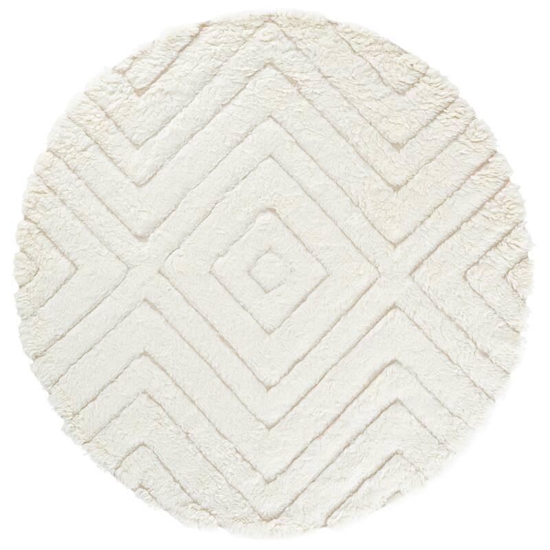SAFAVIEH Handmade Casablanca Cove Shag Wool Rug - 7' Round - Ivory