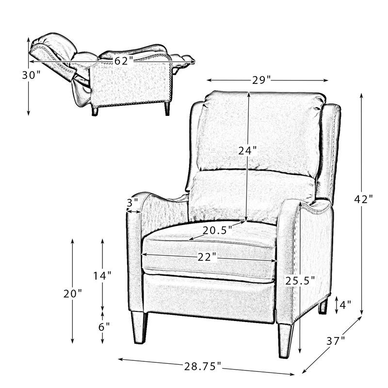 Brigida Cigar Genuine Leather Pushback Recliner with Nailhead Trim by HULALA HOME