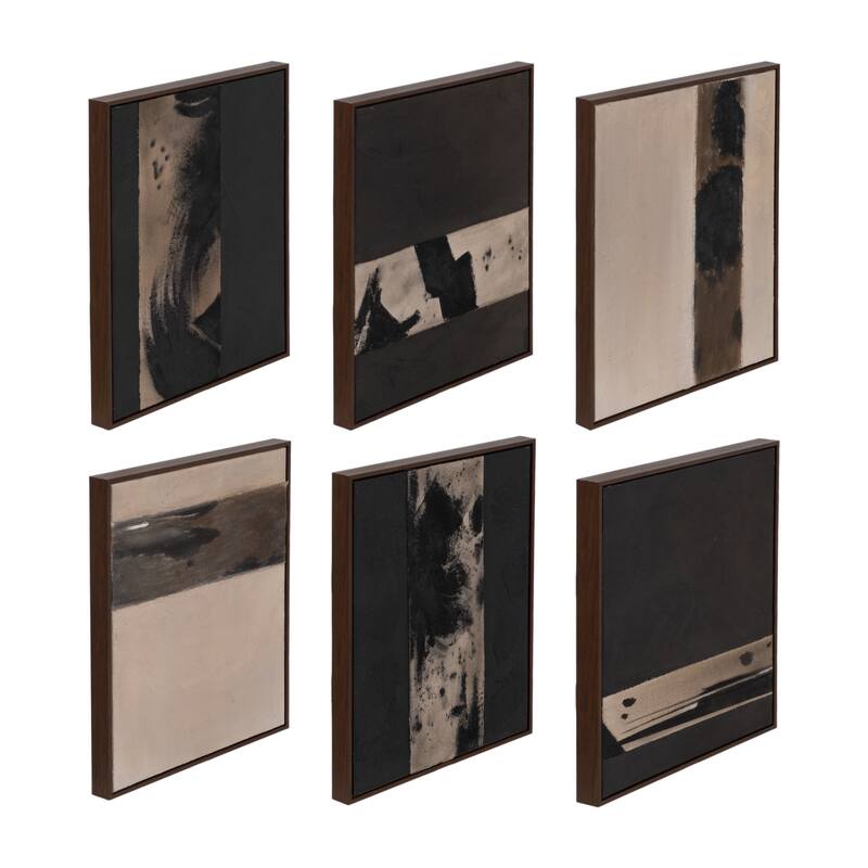 Contemporary Wall Art Paintings with Neutral Designs Set of 6 - Brown, 20"
