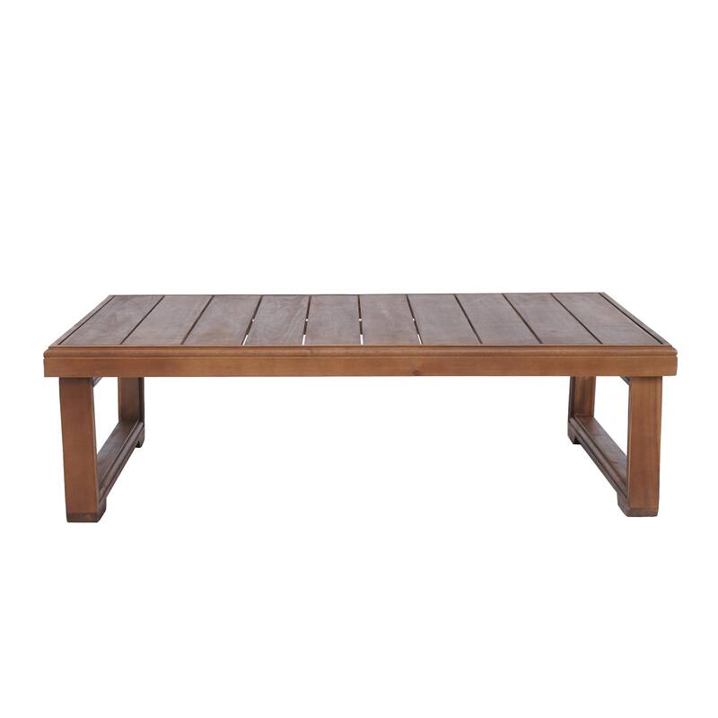 Roomfitters Outdoor Patio Coffee Table with Slatted Wood Design, Weather-Resistant Frame