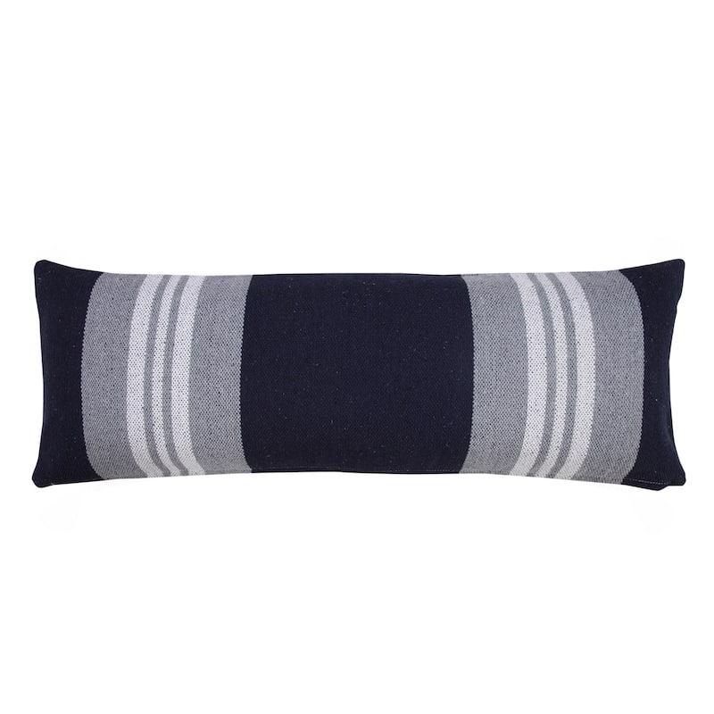 HomeRoots 14" X 36" Navy Gray And White 100% Cotton Coastal Zippered Pillow