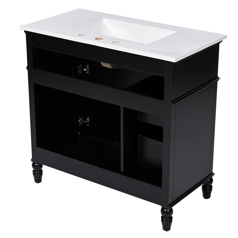 36" Bathroom Vanity with Ceramic Sink Combo, Freestanding Bathroom Storage Cabinet with 2 Storage Drawers and 2 Doors