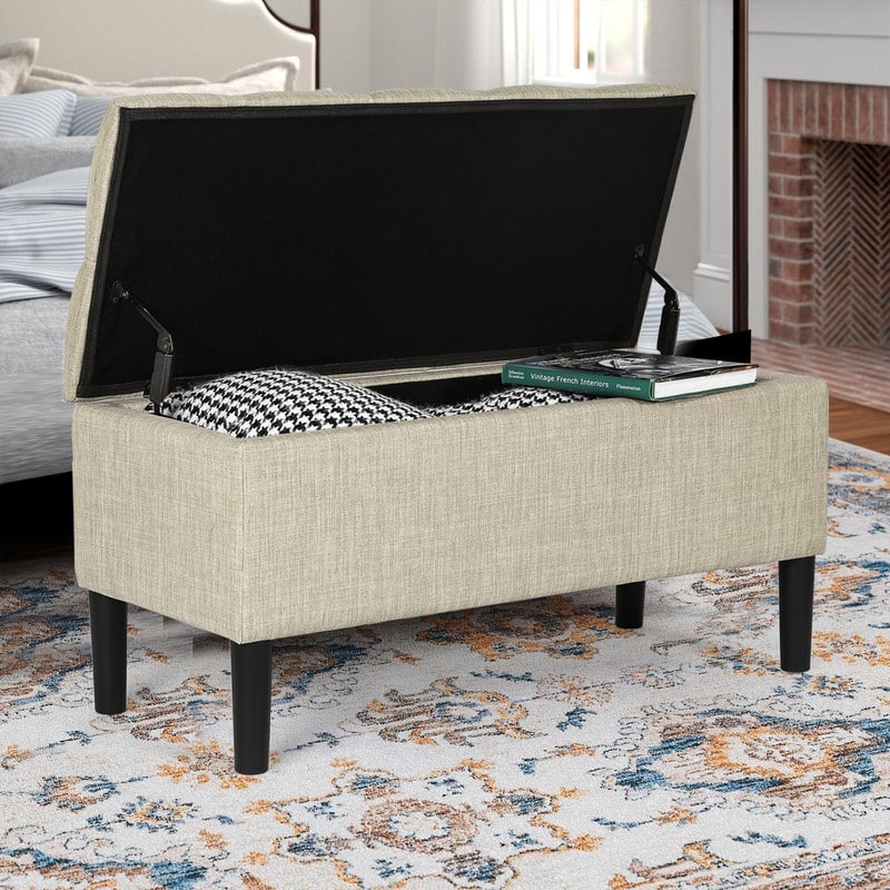 Adeco Storage Ottoman Upholstered Modern End of Bed Bench Living Room