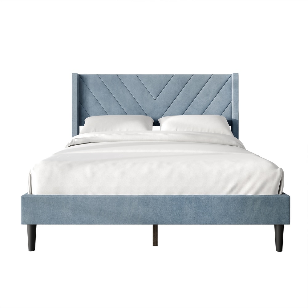 CraftPorch Sophisticated Wingback Upholstered Platform Velvet Bed