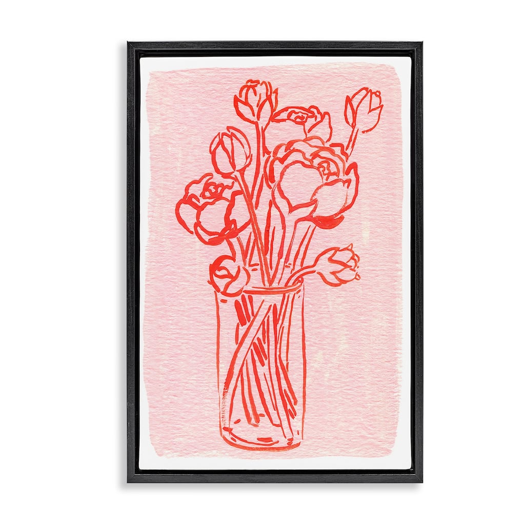 Stupell Outlined Peony Vase Framed Floater Canvas Wall Art Design By Hannah Moren