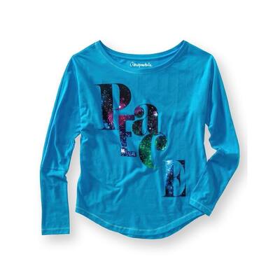 Aeropostale Womens Sparkle Peace Graphic T-Shirt,, Blue, Small