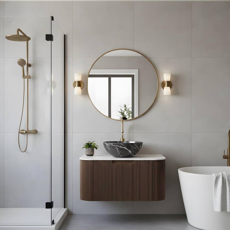 Wall Mounted Bathroom Vanity with Black Bowl Ceramic Basin