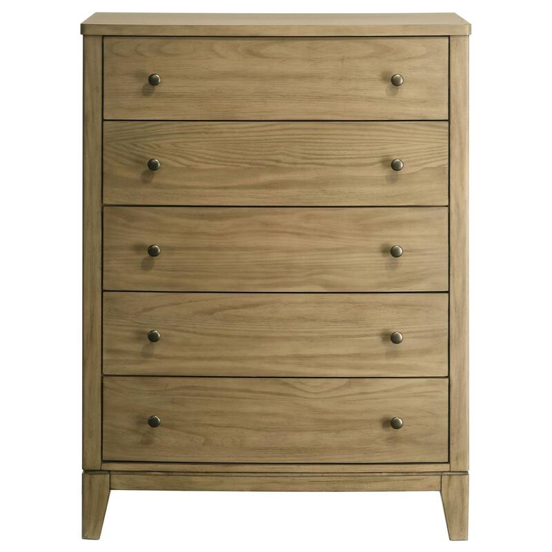Heon Tall Dresser Chest, 5 Drawers w Round Knobs, Natural Brown Pine