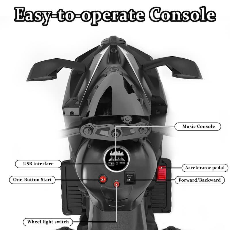 12V Electric Kids Motorcycle Ride-On with Shock Absorbers and USB MP3 Forward and Backward Drive - 41"L x 22"W x 25"H