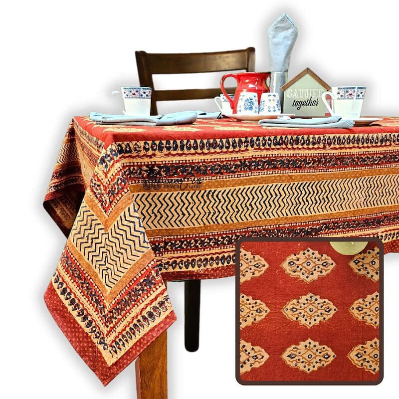 Chic Rustic Geometric Cotton Block Print Tablecloth Collection