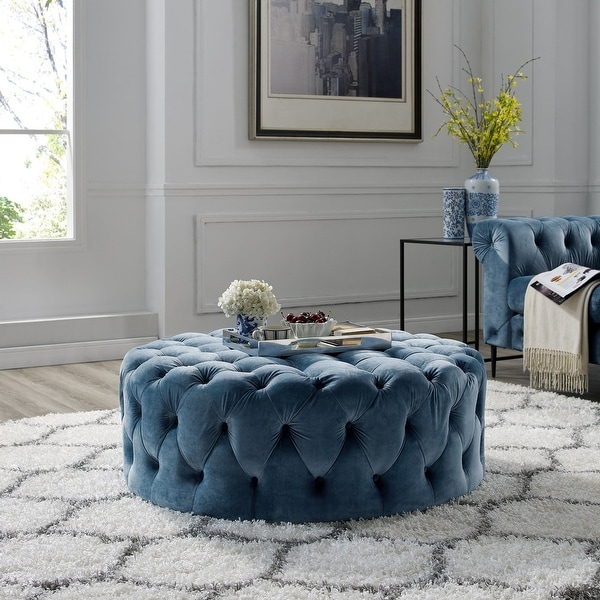 Large blue online velvet ottoman
