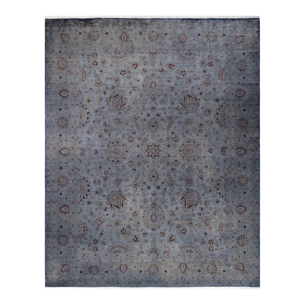 Overton Hand Knotted Wool Vintage Inspired Modern Contemporary Overdyed Gray Area Rug - 8' 3" x 10' 5"