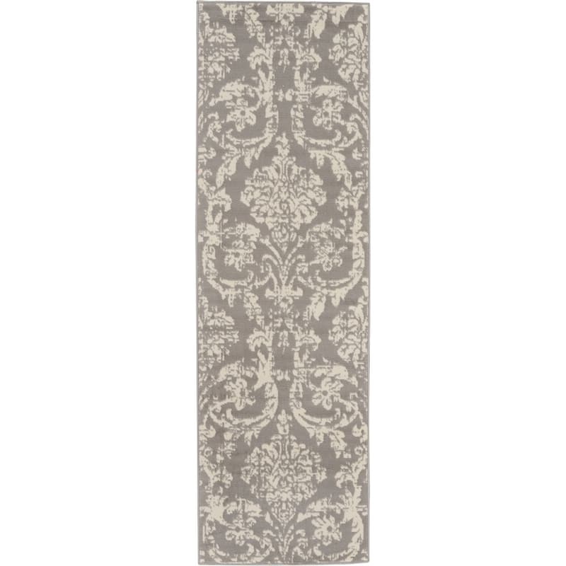 Nourison Jubilant Vintage Farmhouse Damask Area Rug - 6' Runner - Grey