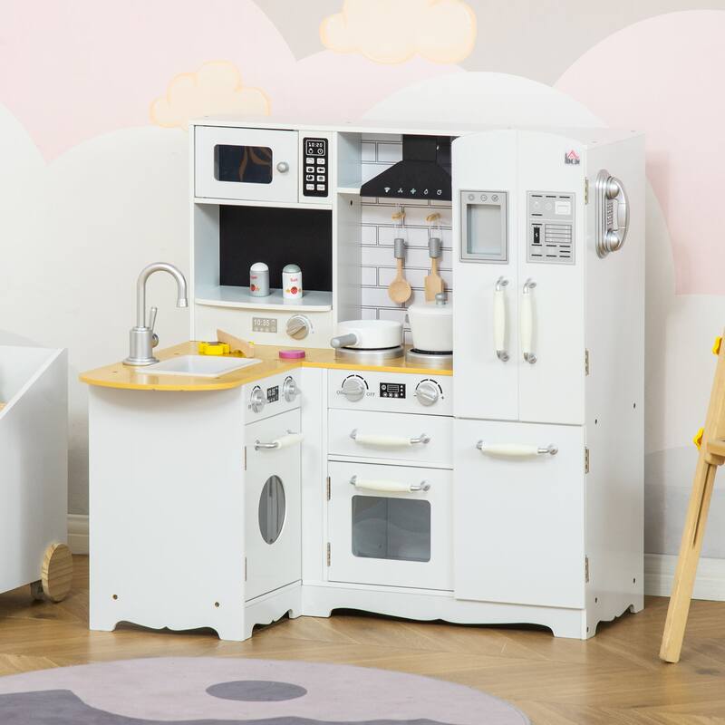 Anmytek Large Corner Play Kitchen with Full Appliance Set Sound Effect Ample Storage Educational Pretend Play for Kids