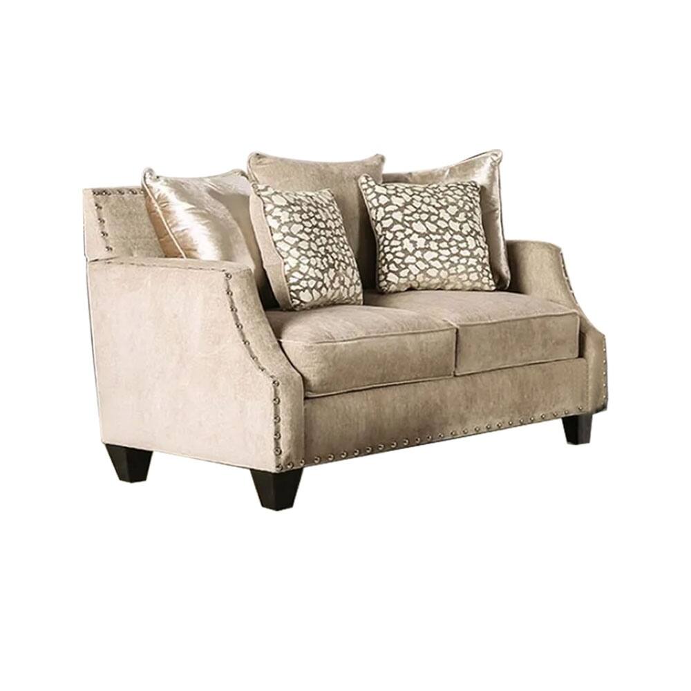 Chenille Upholstered Loveseat With Nailhead Trim, Beige
