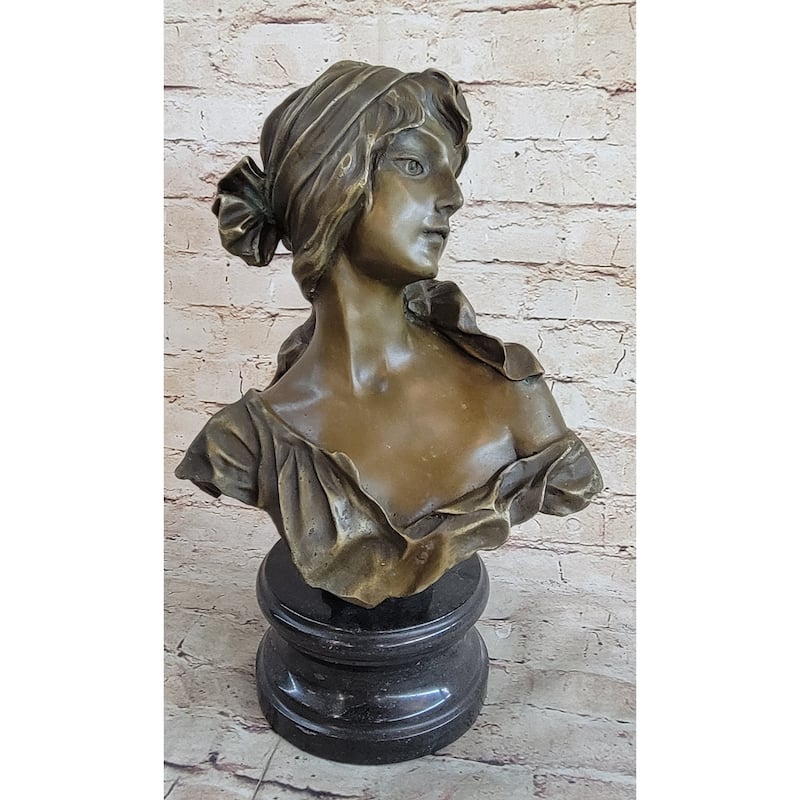 Milo “Maiden’S Gaze” – Elegant Bronze Female Bust Sculpture On Marble Base