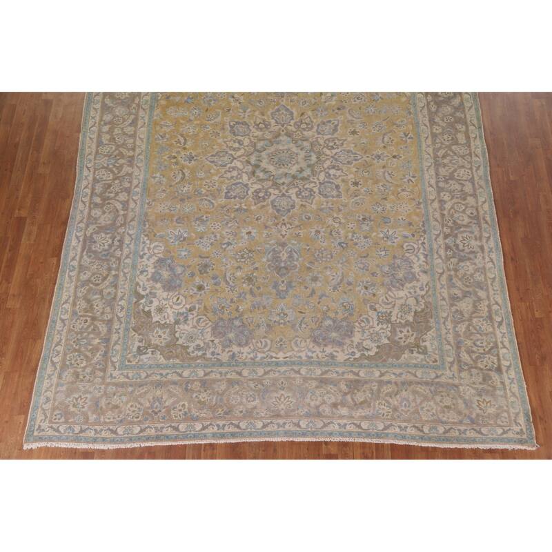 Hand Knotted Oriental 100% Wool Carpet Traditional Floral Yellow & Gold Najafabad Area Rug - 12' 10'' X 9' 3''