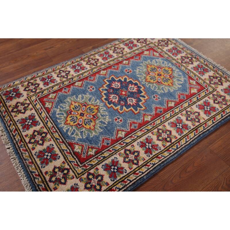 Blue Kazak Oriental Accent Rug Handmade Wool Carpet - 2'1"x 2'10"