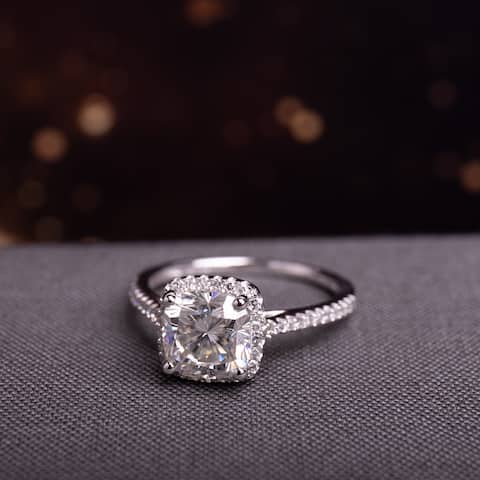 Miadora 14k White Gold Moissanite and Diamond Engagement Ring