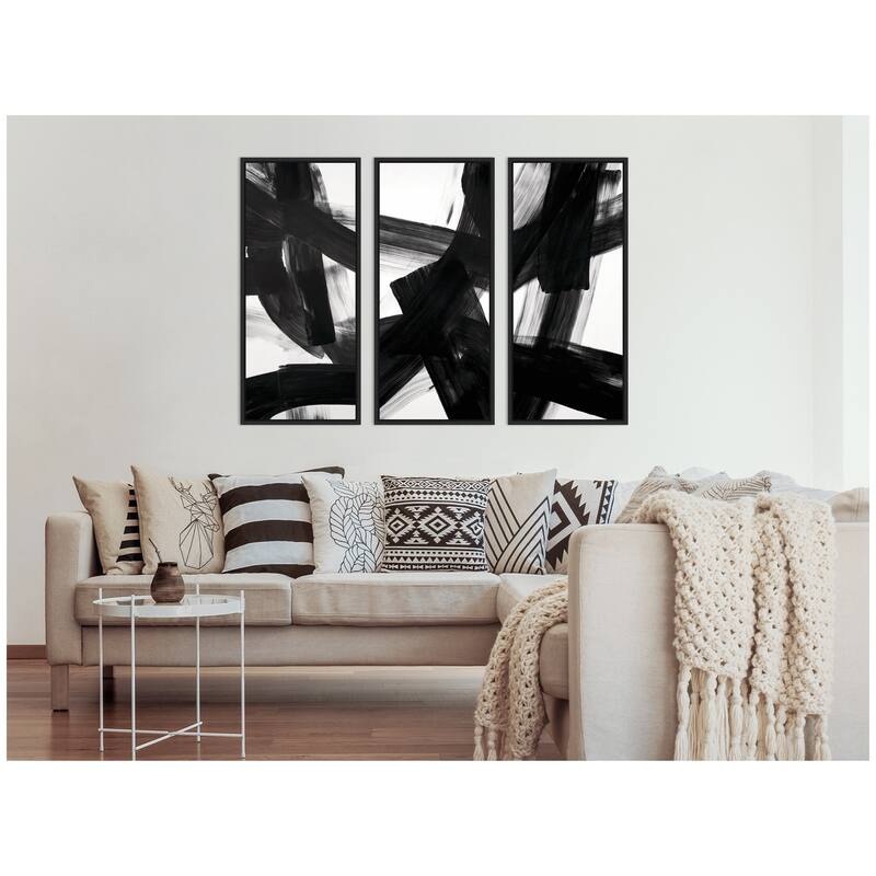 Kate and Laurel Black Mark No. 1, No. 2, & No. 3 3 Piece Framed Canvas Wall Art Set by Amy Lighthall