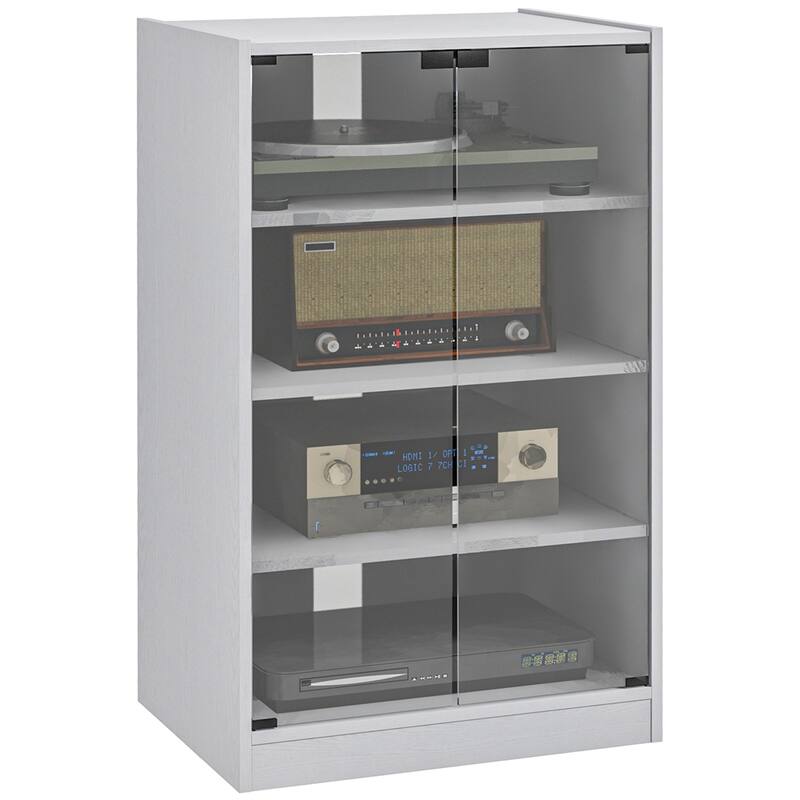 4 Tier Wood Cabinet with Adjustable Shelves,Tempered Glass Doors