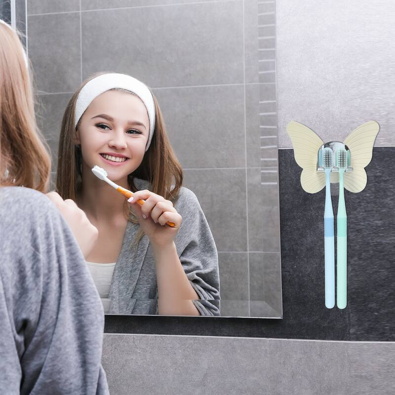 Wall Mounted Toothbrush Holder, Wall Toothbrush Holder for Bathrooms, Cute Hanging Toothbrush Holder, 4.33"x3.35" - Beige